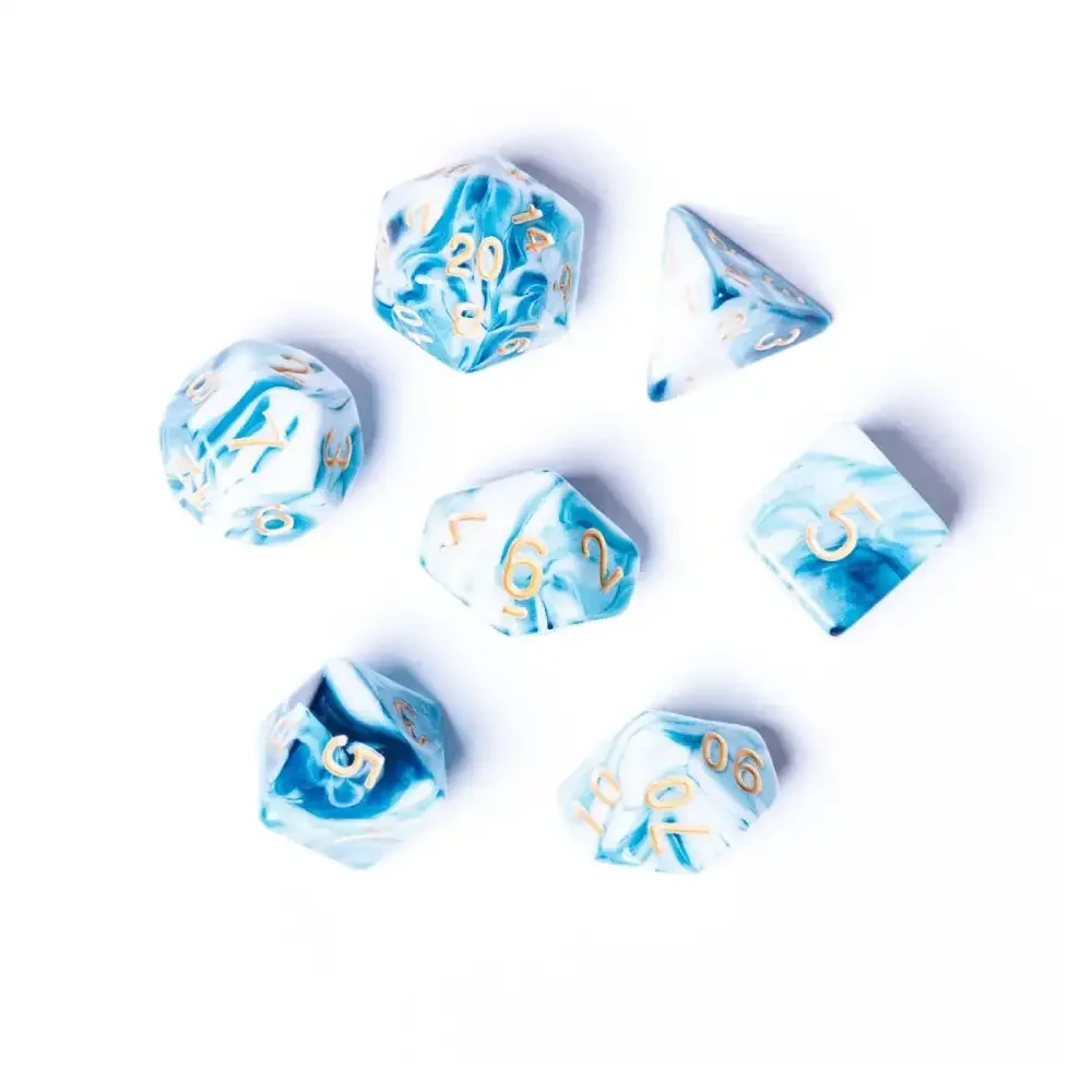7-Dice Set – Marble (Blue/White)